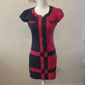 Chic Navy Blue and Red Mini Dress